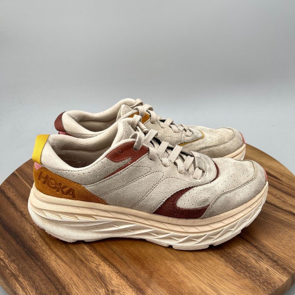 Hoka One One U Bondi L Suede Shoes Mens Size 8.5 Biege Running Comfort Walking